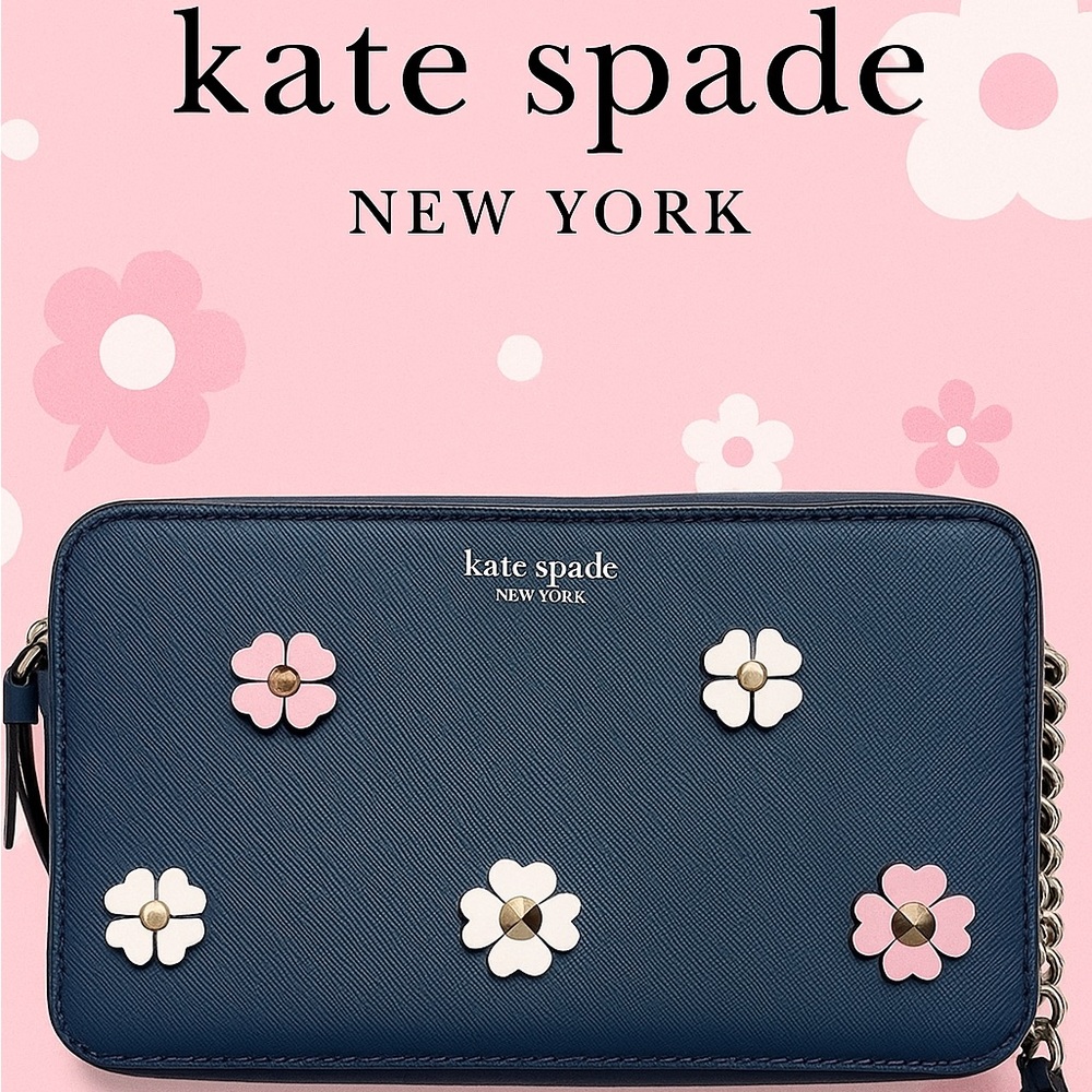 Kate Spade Navy Blue Crossbody with Flower Appliqués | EUC | Retail: $120